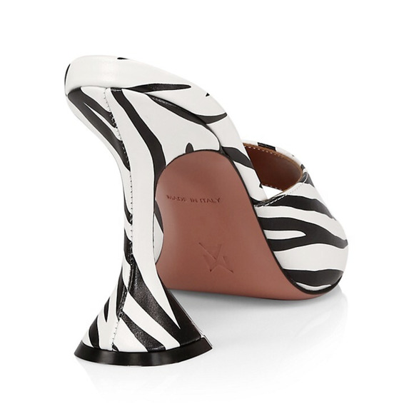 Amina Muaddi Lupita Slipper Zebra Black White Backless Slide Sandal Heel Pump 36 - Picture 10 of 12